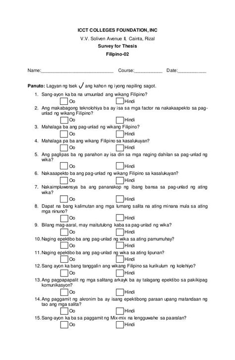 survey questionnaire tagalog